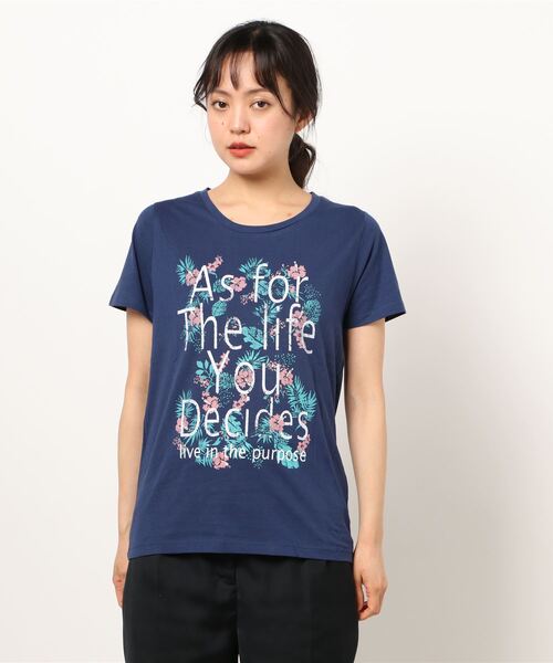 VIBGYOR Women（ヴィブジョー　ウィメン）の「AC 葉柄ﾛｺﾞT（AB)（Tシャツ/カットソー・レディース・ホワイト/ネイビー/ピンク/グレー・MEDIUM/LARGE）」の3枚目の写真