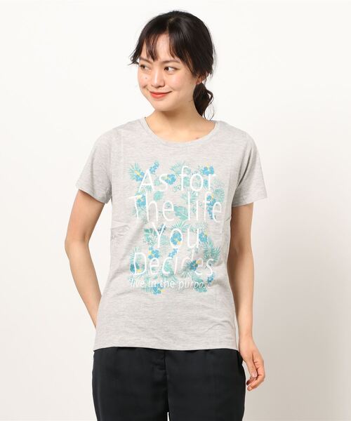 VIBGYOR Women（ヴィブジョー　ウィメン）の「AC 葉柄ﾛｺﾞT（AB)（Tシャツ/カットソー・レディース・ホワイト/ネイビー/ピンク/グレー・MEDIUM/LARGE）」の2枚目の写真