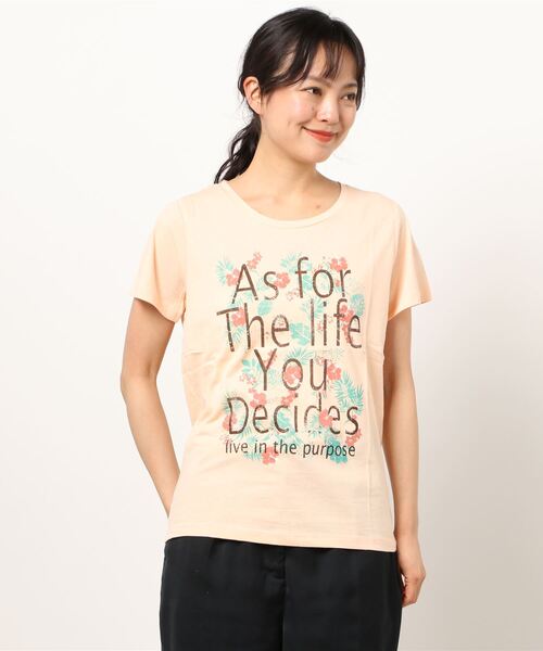 VIBGYOR Women（ヴィブジョー　ウィメン）の「AC 葉柄ﾛｺﾞT（AB)（Tシャツ/カットソー・レディース・ホワイト/ネイビー/ピンク/グレー・MEDIUM/LARGE）」の4枚目の写真