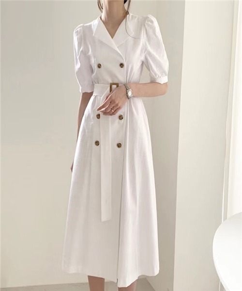 麻綿レーヨントレンチ風ベルト付前開きロングワンピース