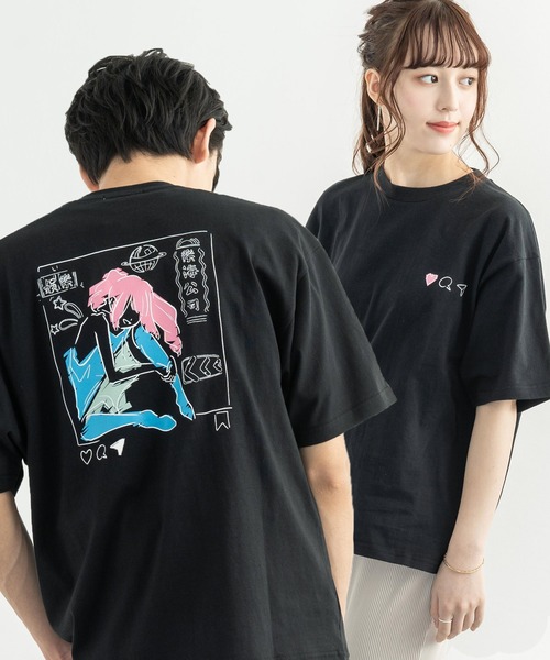 Rocky Monroe（ロッキーモンロー）の「オーバーサイズ レトロモダン グラフィックバックプリントT（Tシャツ/カットソー・メンズ・サックスブルー系/ブラック系2/グリーン系1/ホワイト系2/サックスブルー系1/ブラック系1/グレイッシュベージュ/オフホワイト/グレー系/ブラック/ベージュ系/グリーン系2/パープル/パープル系/サックスブルー系2/ベージュ系1/ベージュ系2/ホワイト系1/サックスブルー/ホワイト系・S/M/L）」の8枚目の写真