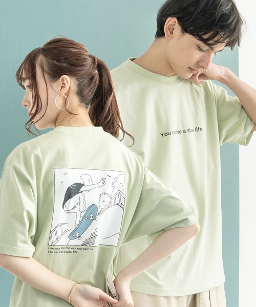 Rocky Monroe（ロッキーモンロー）の「オーバーサイズ レトロモダン グラフィックバックプリントT（Tシャツ/カットソー・メンズ・サックスブルー系/ブラック系2/グリーン系1/ホワイト系2/サックスブルー系1/ブラック系1/グレイッシュベージュ/オフホワイト/グレー系/ブラック/ベージュ系/グリーン系2/パープル/パープル系/サックスブルー系2/ベージュ系1/ベージュ系2/ホワイト系1/サックスブルー/ホワイト系・S/M/L）」の14枚目の写真