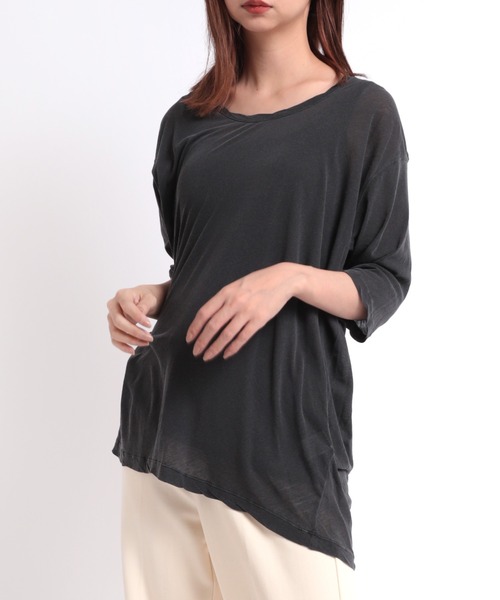 Audition（オーディション）の「M1630 ツイストネックバックタックT（Tシャツ/カットソー・レディース・ホワイト/オリーブドラブ/チャコールグレー・MEDIUM）」の2枚目の写真