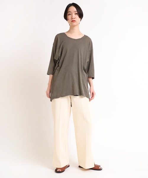 Audition（オーディション）の「M1630 ツイストネックバックタックT（Tシャツ/カットソー・レディース・ホワイト/オリーブドラブ/チャコールグレー・MEDIUM）」の8枚目の写真