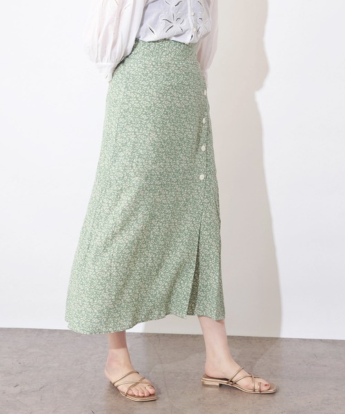 natural couture（ナチュラルクチュール）の「レトロ小花柄スリットスカート（スカート・レディース・ブラック/ピンク/グリーン・FREE）」の21枚目の写真
