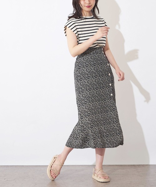 natural couture（ナチュラルクチュール）の「レトロ小花柄スリットスカート（スカート・レディース・ブラック/ピンク/グリーン・FREE）」の18枚目の写真