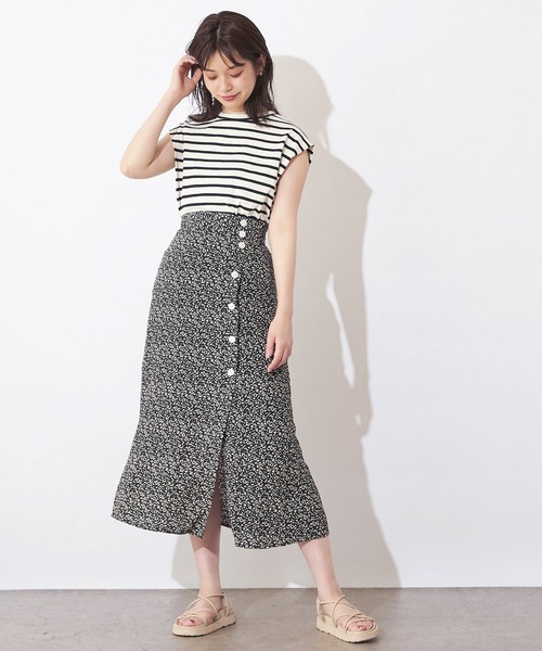natural couture（ナチュラルクチュール）の「レトロ小花柄スリットスカート（スカート・レディース・ブラック/ピンク/グリーン・FREE）」の19枚目の写真