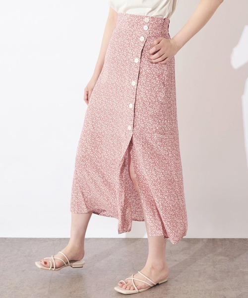 natural couture（ナチュラルクチュール）の「レトロ小花柄スリットスカート（スカート・レディース・ブラック/ピンク/グリーン・FREE）」の6枚目の写真