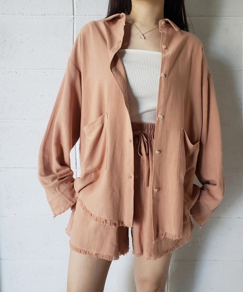 me+em select（ミームセレクト）の「【数量限定販売】【 リネンセットアップ 】オーバーシャツ＆ショートパンツ SET（セットアップ・レディース・キャメル/ベージュ系その他/ホワイト/ブラック/ベージュ・FREE）」の21枚目の写真