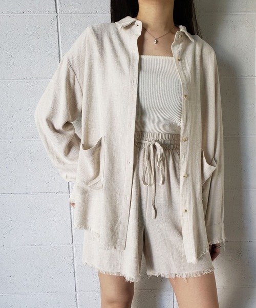 me+em select（ミームセレクト）の「【数量限定販売】【 リネンセットアップ 】オーバーシャツ＆ショートパンツ SET（セットアップ・レディース・キャメル/ベージュ系その他/ホワイト/ブラック/ベージュ・FREE）」の17枚目の写真