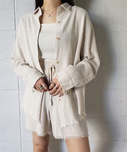 me+em select（ミームセレクト）の「【数量限定販売】【 リネンセットアップ 】オーバーシャツ＆ショートパンツ SET（セットアップ・レディース・キャメル/ベージュ系その他/ホワイト/ブラック/ベージュ・FREE）」の18枚目の写真