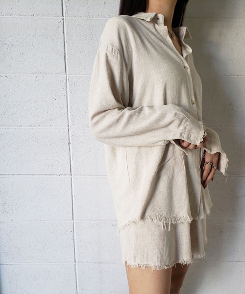 me+em select（ミームセレクト）の「【数量限定販売】【 リネンセットアップ 】オーバーシャツ＆ショートパンツ SET（セットアップ・レディース・キャメル/ベージュ系その他/ホワイト/ブラック/ベージュ・FREE）」の19枚目の写真