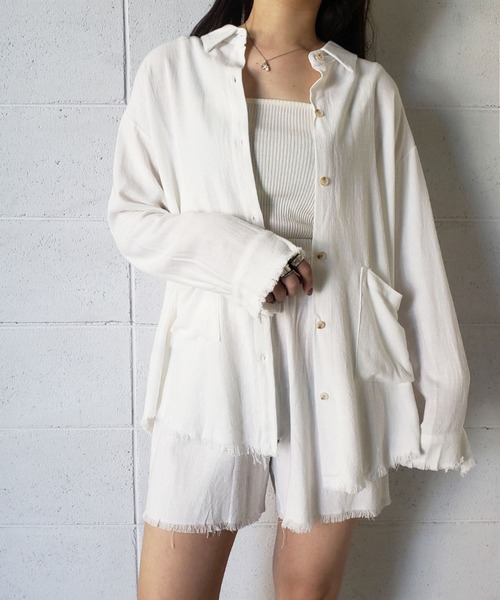 me+em select（ミームセレクト）の「【数量限定販売】【 リネンセットアップ 】オーバーシャツ＆ショートパンツ SET（セットアップ・レディース・キャメル/ベージュ系その他/ホワイト/ブラック/ベージュ・FREE）」の7枚目の写真