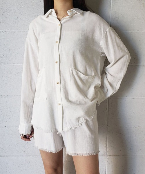 me+em select（ミームセレクト）の「【数量限定販売】【 リネンセットアップ 】オーバーシャツ＆ショートパンツ SET（セットアップ・レディース・キャメル/ベージュ系その他/ホワイト/ブラック/ベージュ・FREE）」の9枚目の写真