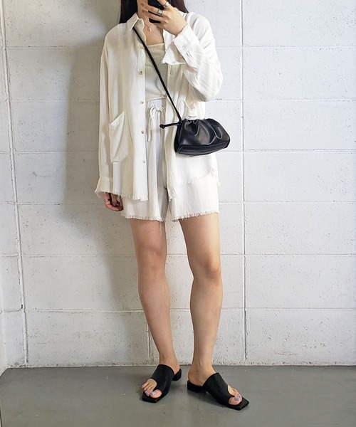 me+em select（ミームセレクト）の「【数量限定販売】【 リネンセットアップ 】オーバーシャツ＆ショートパンツ SET（セットアップ・レディース・キャメル/ベージュ系その他/ホワイト/ブラック/ベージュ・FREE）」の10枚目の写真