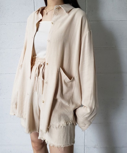 me+em select（ミームセレクト）の「【数量限定販売】【 リネンセットアップ 】オーバーシャツ＆ショートパンツ SET（セットアップ・レディース・キャメル/ベージュ系その他/ホワイト/ブラック/ベージュ・FREE）」の12枚目の写真