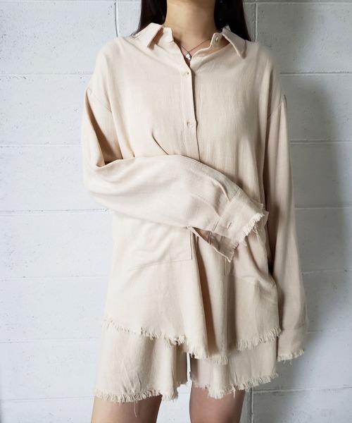 me+em select（ミームセレクト）の「【数量限定販売】【 リネンセットアップ 】オーバーシャツ＆ショートパンツ SET（セットアップ・レディース・キャメル/ベージュ系その他/ホワイト/ブラック/ベージュ・FREE）」の13枚目の写真