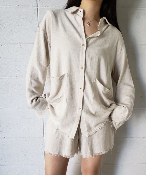 me+em select（ミームセレクト）の「【数量限定販売】【 リネンセットアップ 】オーバーシャツ＆ショートパンツ SET（セットアップ・レディース・キャメル/ベージュ系その他/ホワイト/ブラック/ベージュ・FREE）」の16枚目の写真