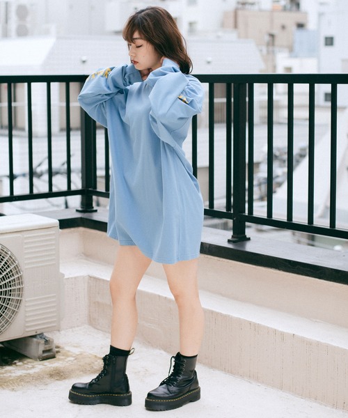 X-girl（エックスガール）の「T.P.S.W L/S TEE DRESS（ワンピース・レディース・ライトパープル/ブラック/ライトブルー/ホワイト・S/M）」の14枚目の写真