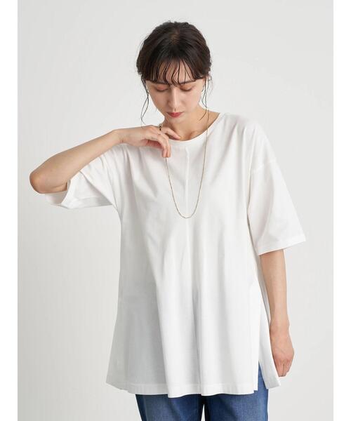 earth music&ecology（アースミュージックアンドエコロジー）の「吸水速乾センター切り替えBIGチュニック ＊（Tシャツ/カットソー・レディース・ブラック/ネイビー/オフホワイト/ボルドー/ブルーグリーン/グレイッシュベージュ・FREE）」の7枚目の写真