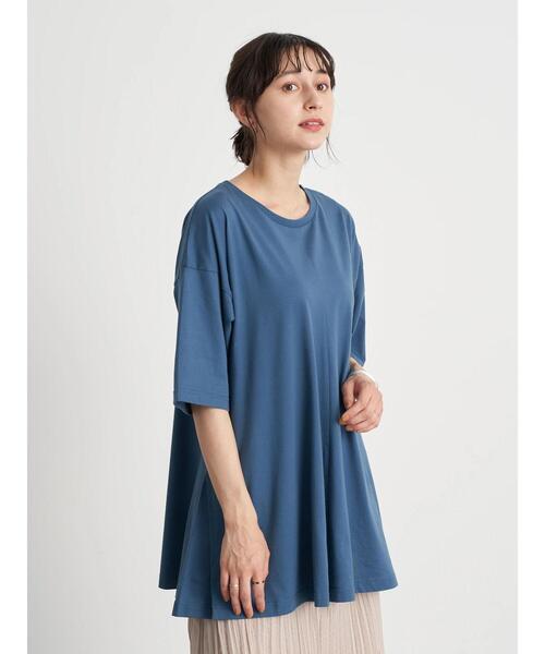 earth music&ecology（アースミュージックアンドエコロジー）の「吸水速乾センター切り替えBIGチュニック ＊（Tシャツ/カットソー・レディース・ブラック/ネイビー/オフホワイト/ボルドー/ブルーグリーン/グレイッシュベージュ・FREE）」の10枚目の写真