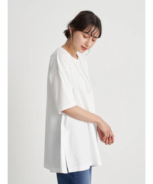 earth music&ecology（アースミュージックアンドエコロジー）の「吸水速乾センター切り替えBIGチュニック ＊（Tシャツ/カットソー・レディース・ブラック/ネイビー/オフホワイト/ボルドー/ブルーグリーン/グレイッシュベージュ・FREE）」の12枚目の写真