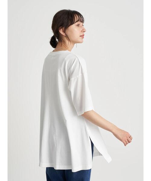 earth music&ecology（アースミュージックアンドエコロジー）の「吸水速乾センター切り替えBIGチュニック ＊（Tシャツ/カットソー・レディース・ブラック/ネイビー/オフホワイト/ボルドー/ブルーグリーン/グレイッシュベージュ・FREE）」の13枚目の写真