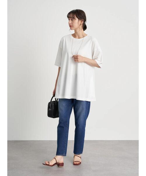 earth music&ecology（アースミュージックアンドエコロジー）の「吸水速乾センター切り替えBIGチュニック ＊（Tシャツ/カットソー・レディース・ブラック/ネイビー/オフホワイト/ボルドー/ブルーグリーン/グレイッシュベージュ・FREE）」の19枚目の写真