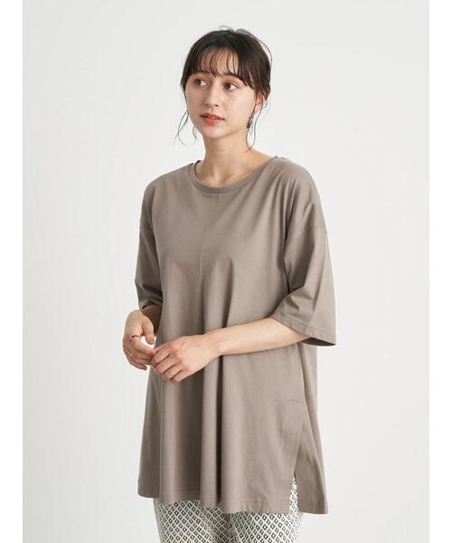 earth music&ecology（アースミュージックアンドエコロジー）の「吸水速乾センター切り替えBIGチュニック ＊（Tシャツ/カットソー・レディース・ブラック/ネイビー/オフホワイト/ボルドー/ブルーグリーン/グレイッシュベージュ・FREE）」の21枚目の写真