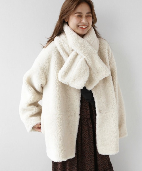 JOURNAL STANDARD relume(ジャーナルスタンダード レリューム)の「ウォッシャブルボアマフラー付きブルゾン◆(ブルゾン・レディース・グレー/ブラウン/ナチュラル・FREE)」の3枚目の写真