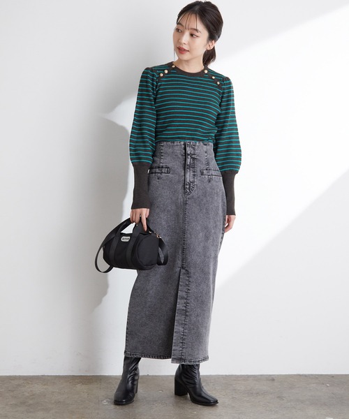 VIS（ビス）の「袖コンシャスきらっとメタル釦リブプルオーバー（ニット/セーター・レディース・ブラック/グレー/グレー系その他/ホワイト/オレンジ・M/S）」の9枚目の写真