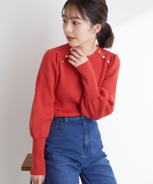 VIS（ビス）の「袖コンシャスきらっとメタル釦リブプルオーバー（ニット/セーター・レディース・ブラック/グレー/グレー系その他/ホワイト/オレンジ・M/S）」の22枚目の写真