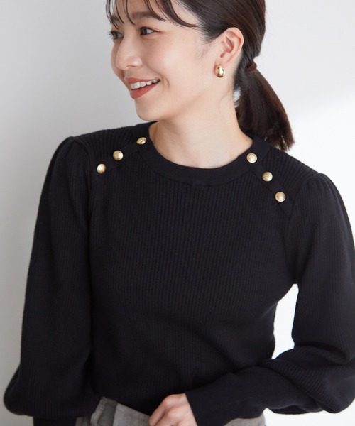 VIS（ビス）の「袖コンシャスきらっとメタル釦リブプルオーバー（ニット/セーター・レディース・ブラック/グレー/グレー系その他/ホワイト/オレンジ・M/S）」の14枚目の写真
