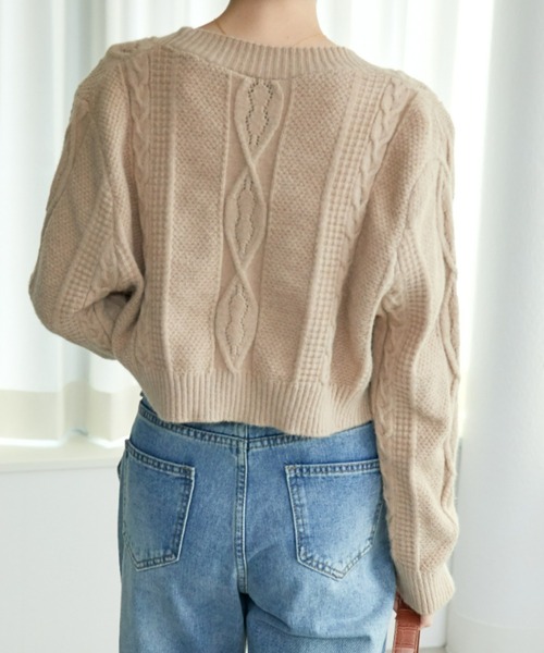 ECRIRE（エクリール）の「ケーブル柄ショートカーディガン（カーディガン/ボレロ・レディース・アイボリー/ベージュ・M）」の5枚目の写真