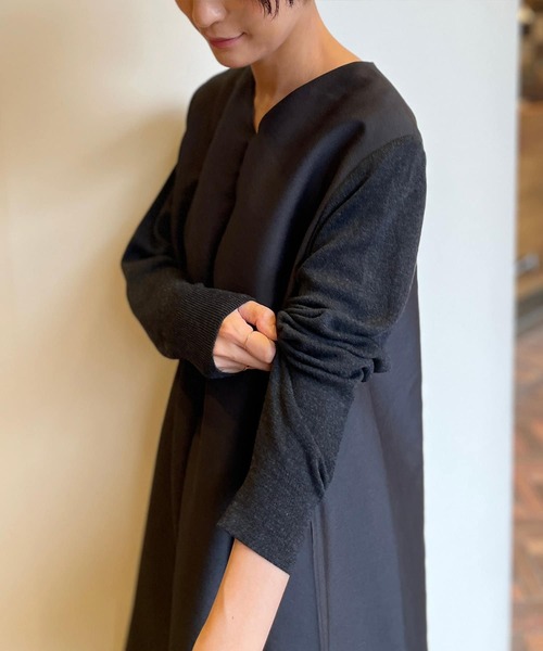 BEARDSLEY(ビアズリー)の「ニットの袖がすっきり華奢見え袖ニットAラインワンピース(ワンピース・レディース・ブラック/サンドベージュ・0/1)」の14枚目の写真