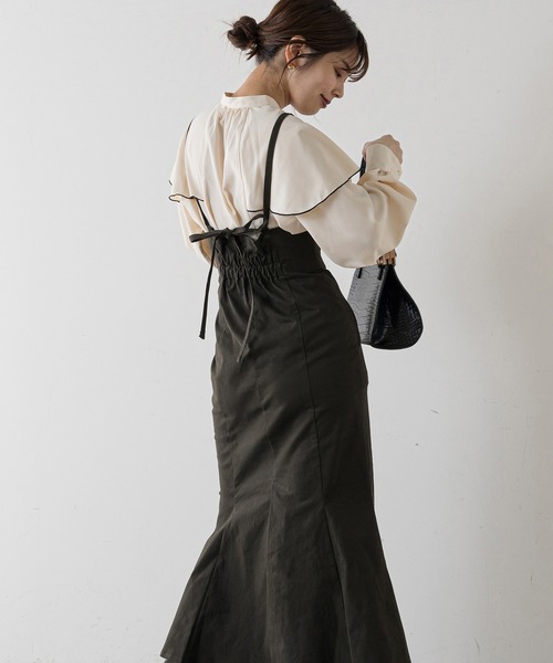 natural couture（ナチュラルクチュール）の「【WEB限定】ハイウエストマーメイドジャンスカ（ジャンパースカート・レディース・スミクロ/グリーン/ブラウン/ベージュ/チェック・FREE）」の21枚目の写真