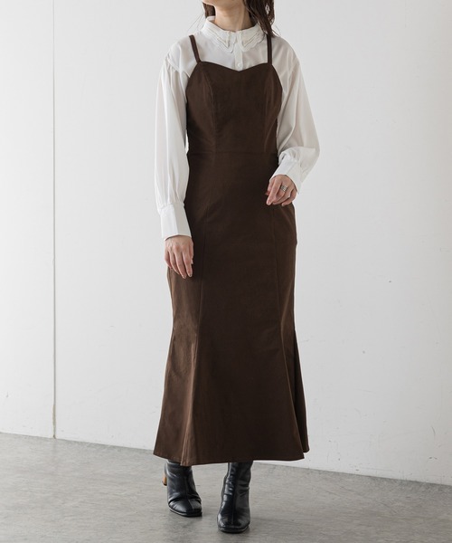 natural couture（ナチュラルクチュール）の「【WEB限定】ハイウエストマーメイドジャンスカ（ジャンパースカート・レディース・スミクロ/グリーン/ブラウン/ベージュ/チェック・FREE）」の20枚目の写真