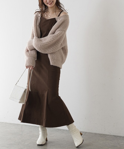 natural couture（ナチュラルクチュール）の「【WEB限定】ハイウエストマーメイドジャンスカ（ジャンパースカート・レディース・スミクロ/グリーン/ブラウン/ベージュ/チェック・FREE）」の7枚目の写真