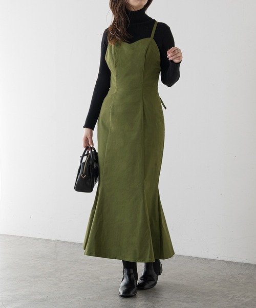 natural couture（ナチュラルクチュール）の「【WEB限定】ハイウエストマーメイドジャンスカ（ジャンパースカート・レディース・スミクロ/グリーン/ブラウン/ベージュ/チェック・FREE）」の12枚目の写真