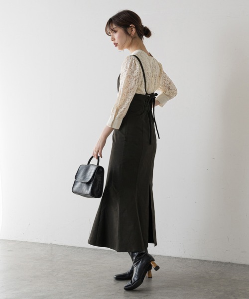 natural couture（ナチュラルクチュール）の「【WEB限定】ハイウエストマーメイドジャンスカ（ジャンパースカート・レディース・スミクロ/グリーン/ブラウン/ベージュ/チェック・FREE）」の14枚目の写真