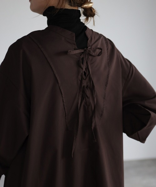 r.(アールドット)の「前後2wayレースアップ ワンピース(シャツワンピース・レディース・ブラック/ブラウン/オレンジ/グレイッシュベージュ・FREE)」の15枚目の写真