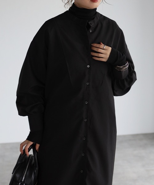 r.(アールドット)の「前後2wayレースアップ ワンピース(シャツワンピース・レディース・ブラック/ブラウン/オレンジ/グレイッシュベージュ・FREE)」の7枚目の写真