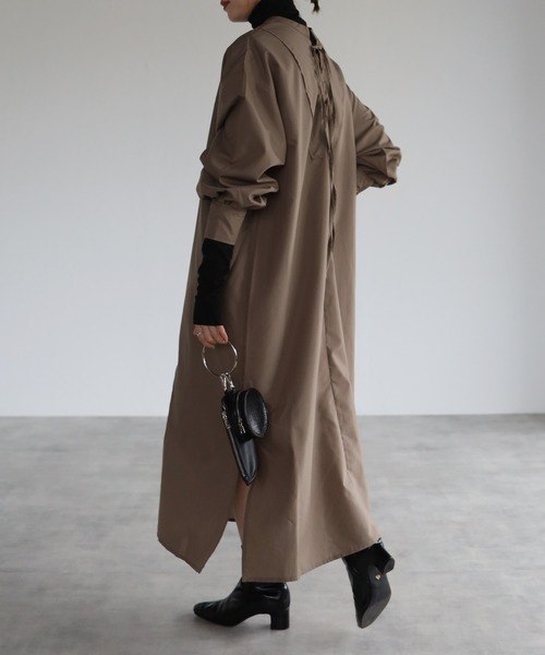 r.(アールドット)の「前後2wayレースアップ ワンピース(シャツワンピース・レディース・ブラック/ブラウン/オレンジ/グレイッシュベージュ・FREE)」の18枚目の写真