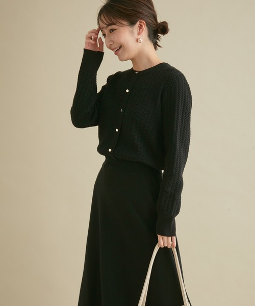 VIS（ビス）の「【新色追加】ミニケーブルゴールド釦アクセントニットワンピース（ワンピース・レディース・ブラック/ダークブラウン/ブルー系その他4/ネイビー/ベージュ・S/M）」の8枚目の写真