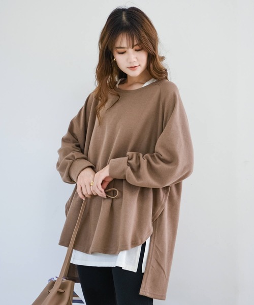 トップス レディース トレーナー プルオーバー カジュアル 大人カジュアル 大きめ ゆったり Uネック 丸首 ラウンドネック クルーネック 無地 長袖 アシンメトリー シンプル おしゃれ かわいい ナチュラル ビッグシルエット 春 秋 冬 ナチュラル ベージュ ブラック