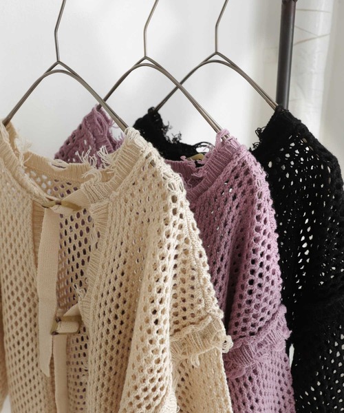 antiqua（アンティカ）の「マルチウェイ透かし編みニットカーデ（ニット/セーター・キッズ・ブラック/ベージュ/パープル・2/4/6）」の7枚目の写真