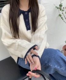 HALEY PESCA/カラー切替 ニットポロシャツ