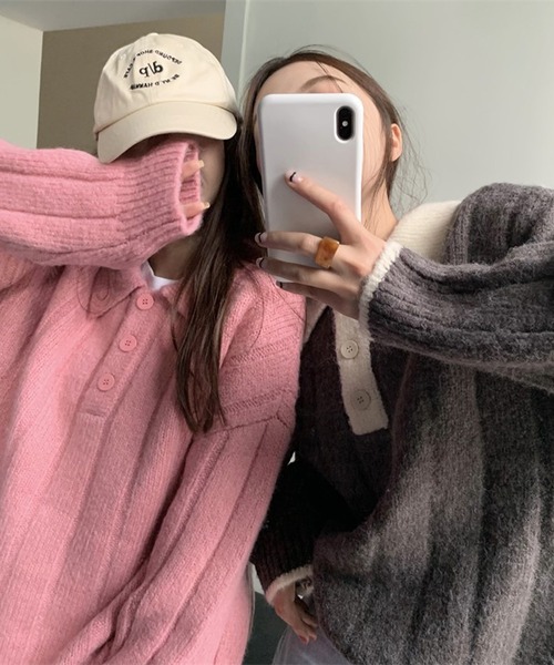 HALEY PESCA（ヘーリーペスカ）の「HALEY PESCA/カラー切替 ニットポロシャツ（ポロシャツ・レディース・グレー/ネイビー/ピンク/ホワイト・FREE）」の18枚目の写真