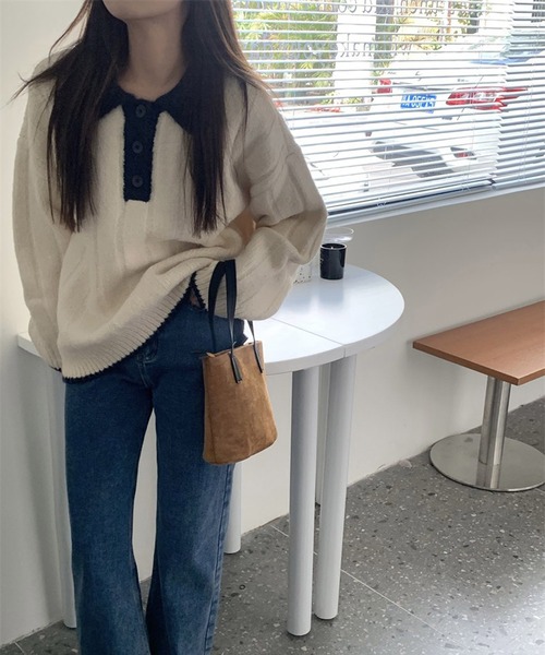 HALEY PESCA（ヘーリーペスカ）の「HALEY PESCA/カラー切替 ニットポロシャツ（ポロシャツ・レディース・グレー/ネイビー/ピンク/ホワイト・FREE）」の15枚目の写真