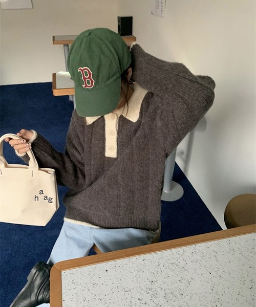 HALEY PESCA（ヘーリーペスカ）の「HALEY PESCA/カラー切替 ニットポロシャツ（ポロシャツ・レディース・グレー/ネイビー/ピンク/ホワイト・FREE）」の16枚目の写真